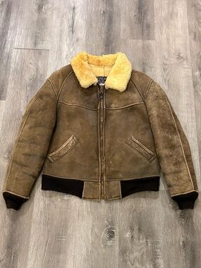 Avirex B-6 Shearling Aviator Bomber Jacket Distressed Leather Size 40 M